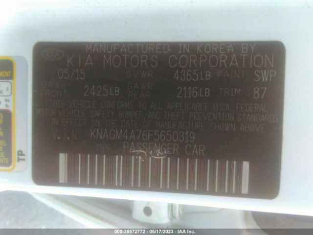 KNAGM4A76F5650319 KIA Optima Lx
