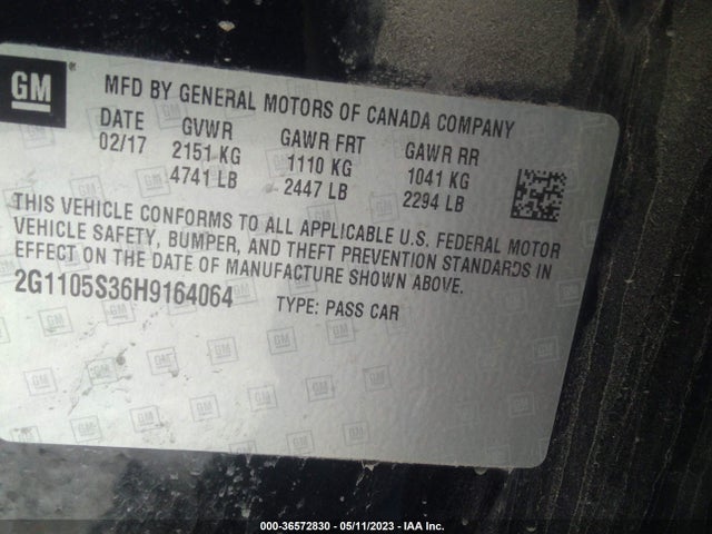 2017 CHEVROLET IMPALA LT VIN: 2G1105S36H9164064