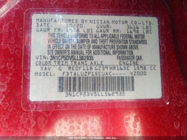 3N1CP5DV5LL562935 Nissan KICKS SR