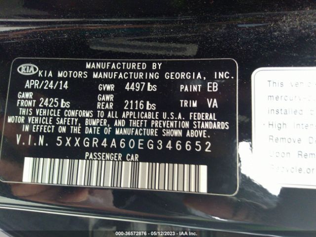 5XXGR4A60EG346652 KIA Optima Sxl Turbo