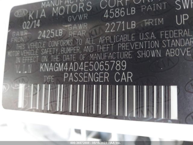 KNAGM4AD4E5065789 KIA Optima Hybrid Lx
