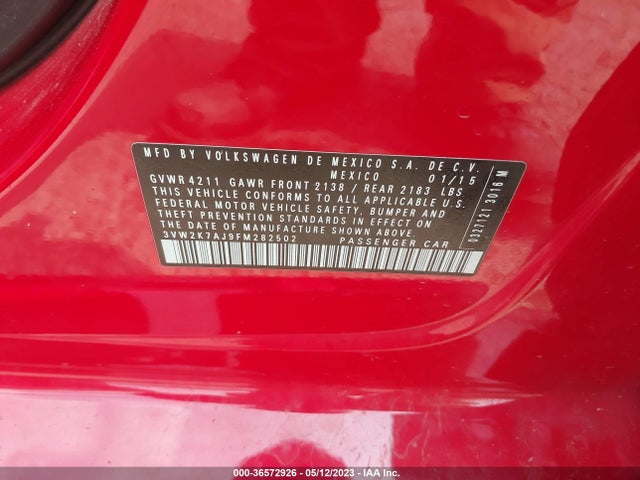 3VW2K7AJ9FM282502 Volkswagen Jetta Sedan 2.0l S W/technology