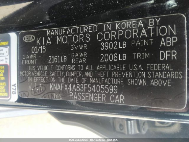 KNAFX4A83F5405599 KIA FORTE EX