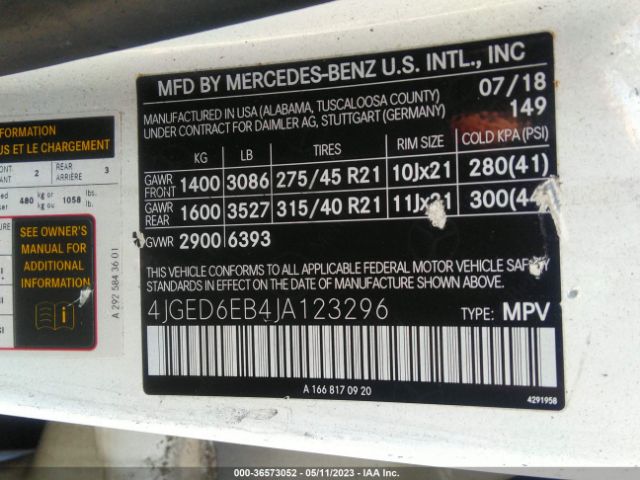4JGED6EB4JA123296 Mercedes-Benz Gle Amg Gle 43