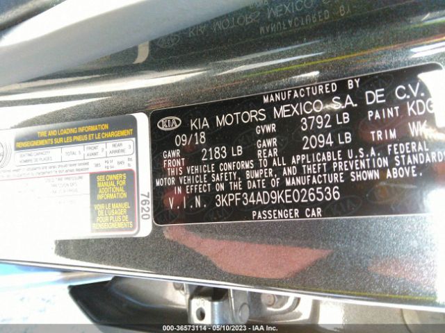 3KPF34AD9KE026536 KIA FORTE S