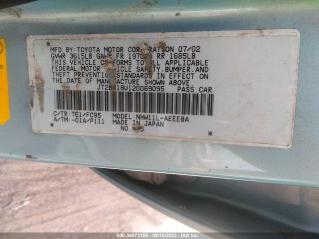 2002 TOYOTA PRIUS VIN: JT2BK18U120069095