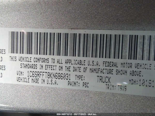 1C6SRFFT8KN686031 RAM 1500 Big Horn/lone Star