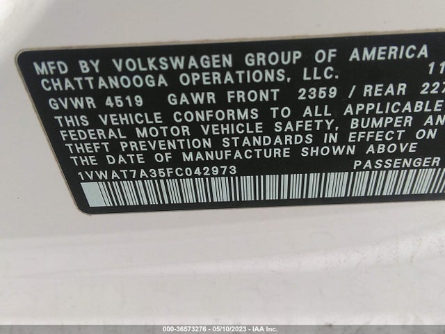 1VWAT7A35FC042973 Volkswagen Passat 1.8t Wolfsburg Ed