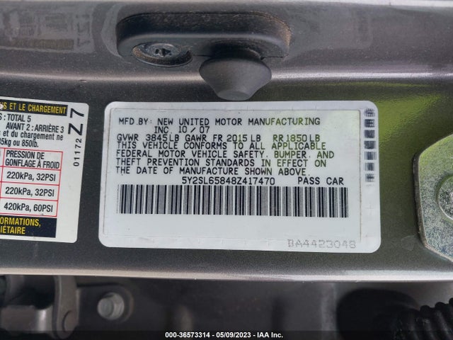 2008 PONTIAC VIBE VIN: 5Y2SL65848Z417470