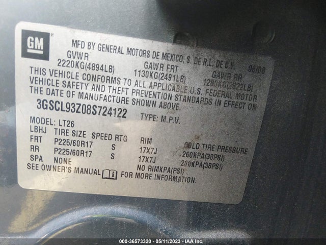 2008 SATURN VUE GREEN LINE VIN: 3GSCL93Z08S724122