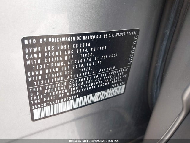3VV2B7AX4LM083894 Volkswagen Tiguan Se/sel/se R-line Black