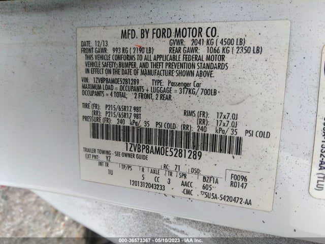 Ford Mustang V6 2014 1ZVBP8AM0E5281289 Image 10