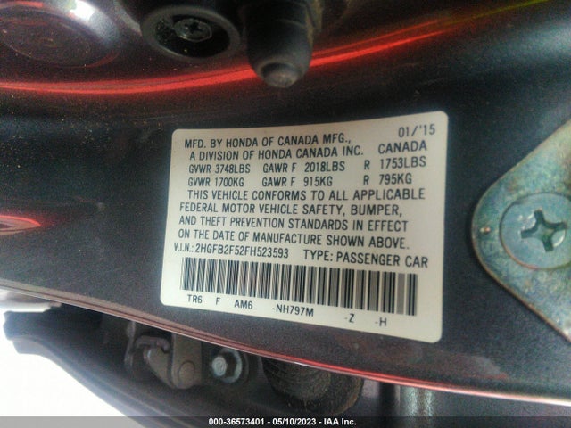 Honda Civic Sedan Lx 2015 2HGFB2F52FH523593 Image 9