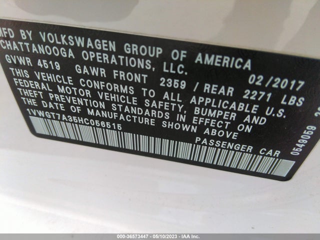 1VWGT7A35HC056515 Volkswagen Passat 1.8t Se W/technology