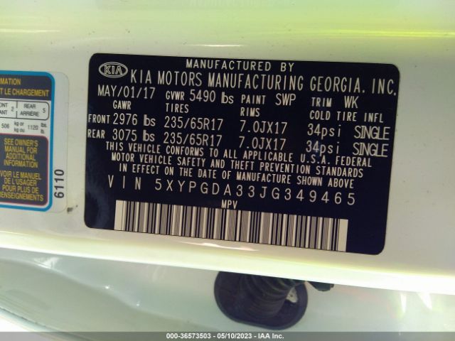 5XYPGDA33JG349465 KIA SORENTO LX