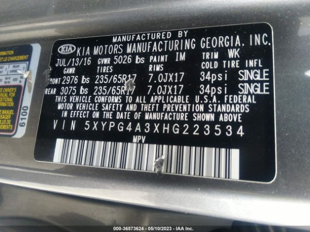 5XYPG4A3XHG223534 KIA SORENTO LX