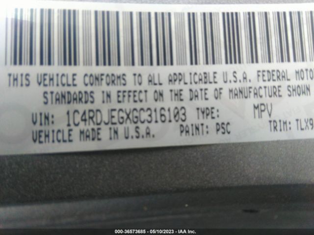 1C4RDJEGXGC316103 Dodge Durango Citadel