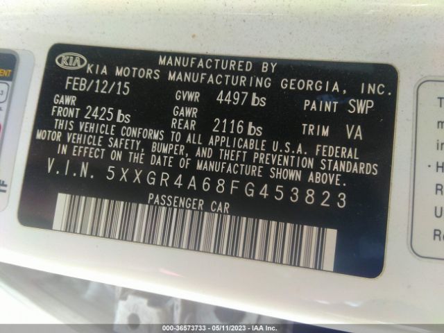 5XXGR4A68FG453823 KIA Optima Sxl Turbo