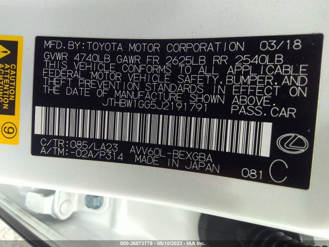 JTHBW1GG5J2191791 Lexus Es Es 300h