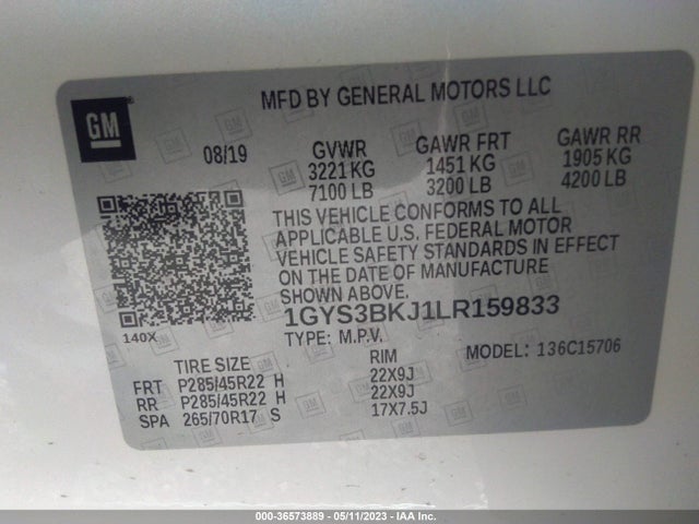 1GYS3BKJ1LR159833 Cadillac Escalade Luxury