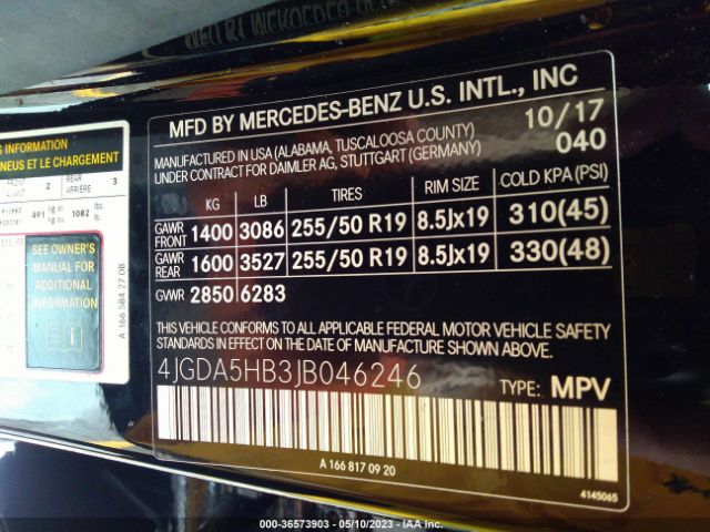 4JGDA5HB3JB046246 Mercedes-Benz Gle Gle 350