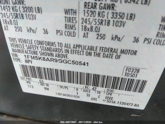 Ford UTILITY POLICE 2016 1FM5K8AR9GGC50541 Image 10
