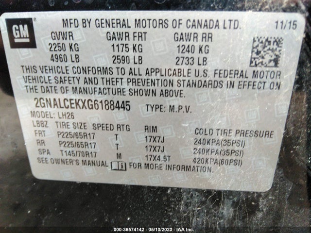 Chevrolet EQUINOX LT 2016 2GNALCEKXG6188445 Image 9