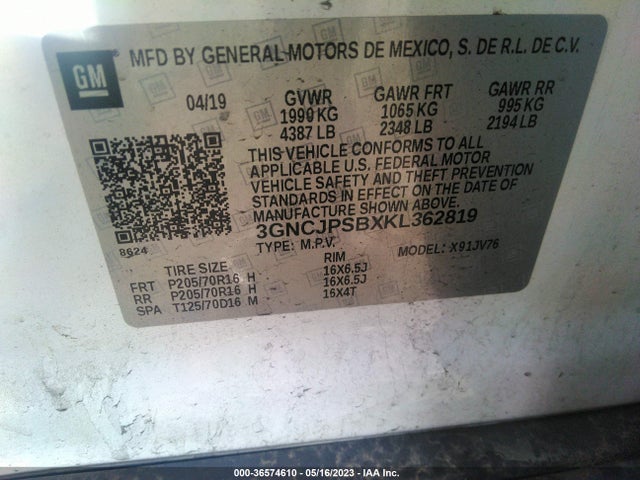 Chevrolet Trax Lt 2019 3GNCJPSBXKL362819 Image 9
