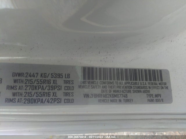 ZFBHRFAB2K6M87748 RAM Promaster City Tradesman