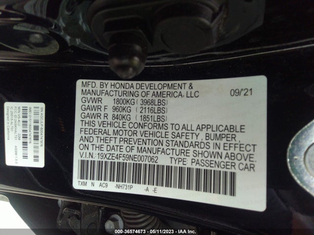 Honda INSIGHT EX 2022 19XZE4F59NE007062 Image 9