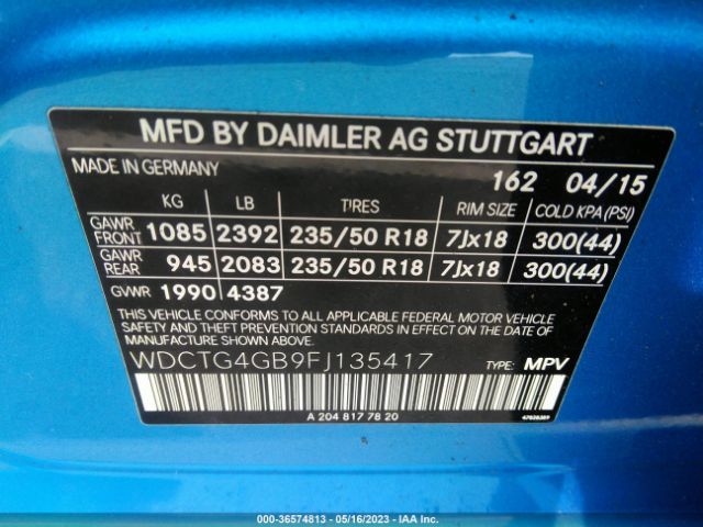 WDCTG4GB9FJ135417 Mercedes-Benz Gla-class Gla 250