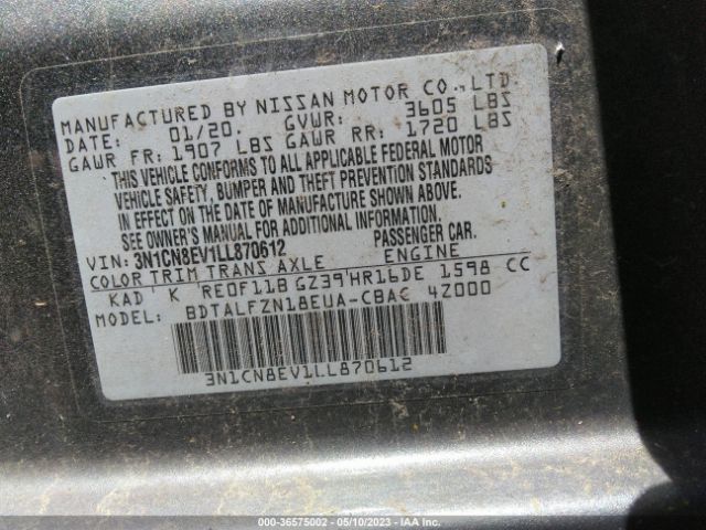 3N1CN8EV1LL870612 Nissan VERSA SV