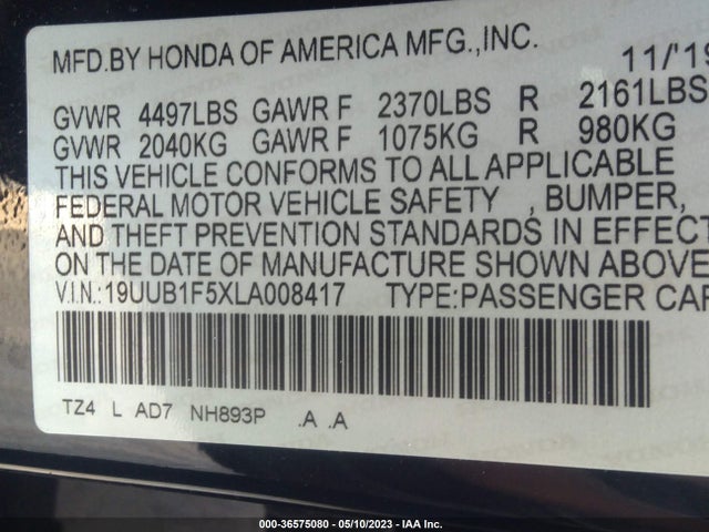 Acura Tlx W/technology Pkg 2020 19UUB1F5XLA008417 Image 9