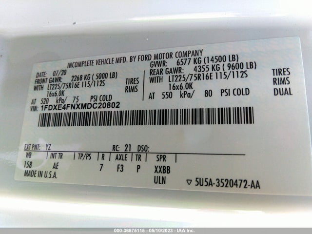 2021 Ford E-Series, VIN: 1FDXE4FNXMDC20802