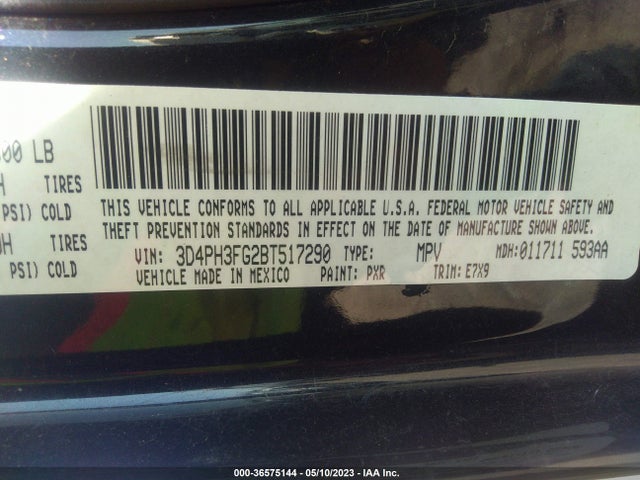 2011 DODGE JOURNEY CREW VIN: 3D4PH3FG2BT517290