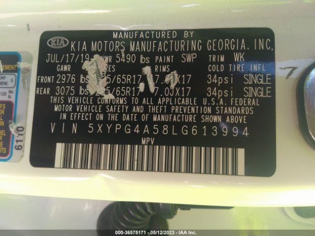 5XYPG4A58LG613994 KIA Sorento Lx V6