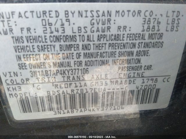 3N1AB7AP4KY377106 Nissan SENTRA SR