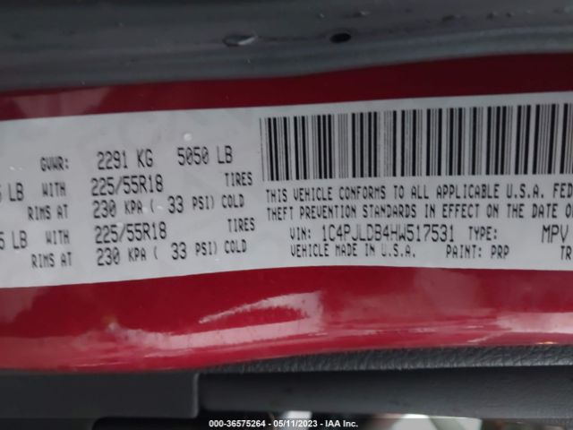 1C4PJLDB4HW517531 Jeep Cherokee Limited
