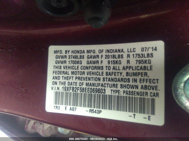 Honda Civic Sedan Lx 2014 19XFB2F58EE069603 Image 9