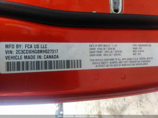 2C3CDXHG8MH527317 Dodge CHARGER GT