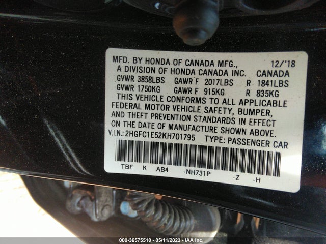 Honda CIVIC SI SEDAN 2019 2HGFC1E52KH701795 Image 9