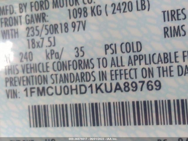 1FMCU0HD1KUA89769 Ford ESCAPE SEL