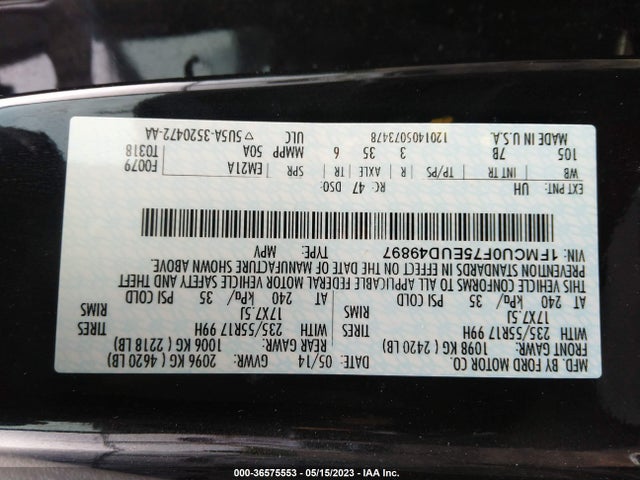 2014 FORD ESCAPE S VIN: 1FMCU0F75EUD49897