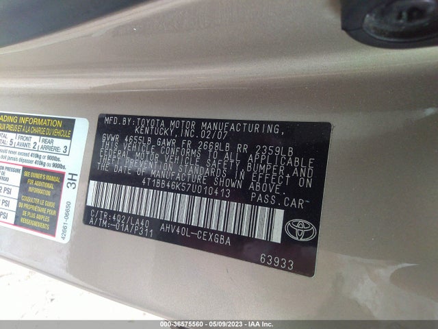 Продаж на аукціоні авто 2007 Toyota Camry Hybrid, vin: 4T1BB46K57U010413, номер лоту: 36575560