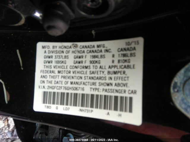 Honda Civic Sedan Ex 2016 2HGFC2F76GH506716 Image 9
