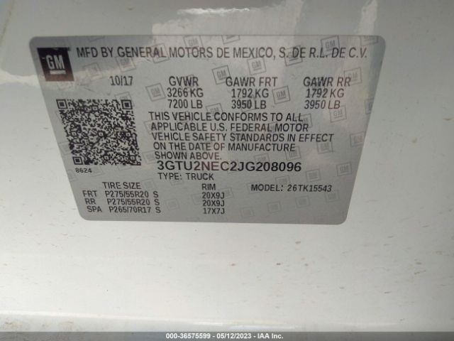 3GTU2NEC2JG208096 GMC Sierra 1500 Slt