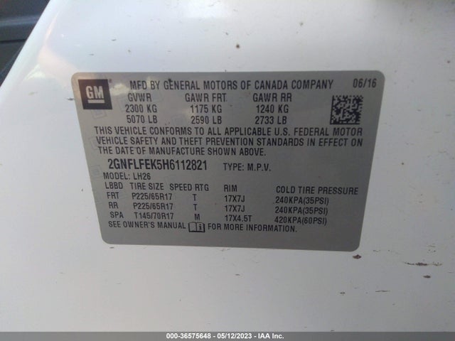 2017 CHEVROLET EQUINOX LT VIN: 2GNFLFEK5H6112821