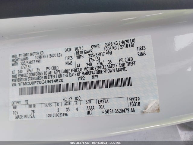 2016 FORD ESCAPE S VIN: 1FMCU0F70GUB14620