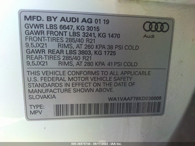 WA1VAAF78KD030009 Audi Q7 Prestige