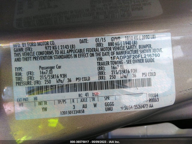 Ford FOCUS SE 2015 1FADP3F20FL216760 Image 10